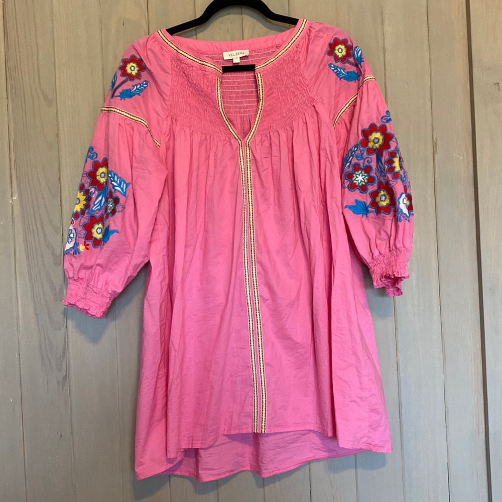 Pink embroidered tunic top- Velzera, M